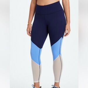 Fabletics Zone Navy Blue Color Block High-Waisted 7/8 Leggings